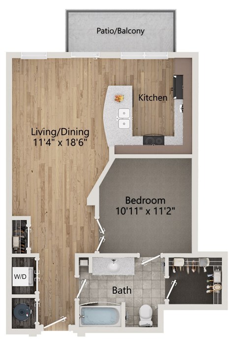 Floor plan for 1 bed, 1 bath, 828 sqft